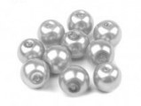 Voskované perly skleněné, koule 6 mm, 50 ks -stříbrná