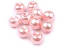 Voskované perly skleněné, koule 8 mm, 25 ks -růžová světlá