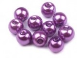 Voskované perly skleněné, koule 10 mm, 100 ks -fialová světlá