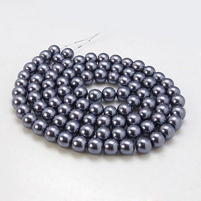 Voskované perly skleněné, koule 6 mm, 50 ks - antracitová