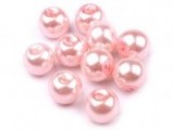 Voskované perly skleněné, koule 10 mm, 10 ks -růžová světlá