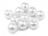 Voskované perly skleněné, koule 10 mm, 10 ks - bílá