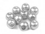 Voskované perly skleněné, koule 10 mm, 10 ks - stříbrná